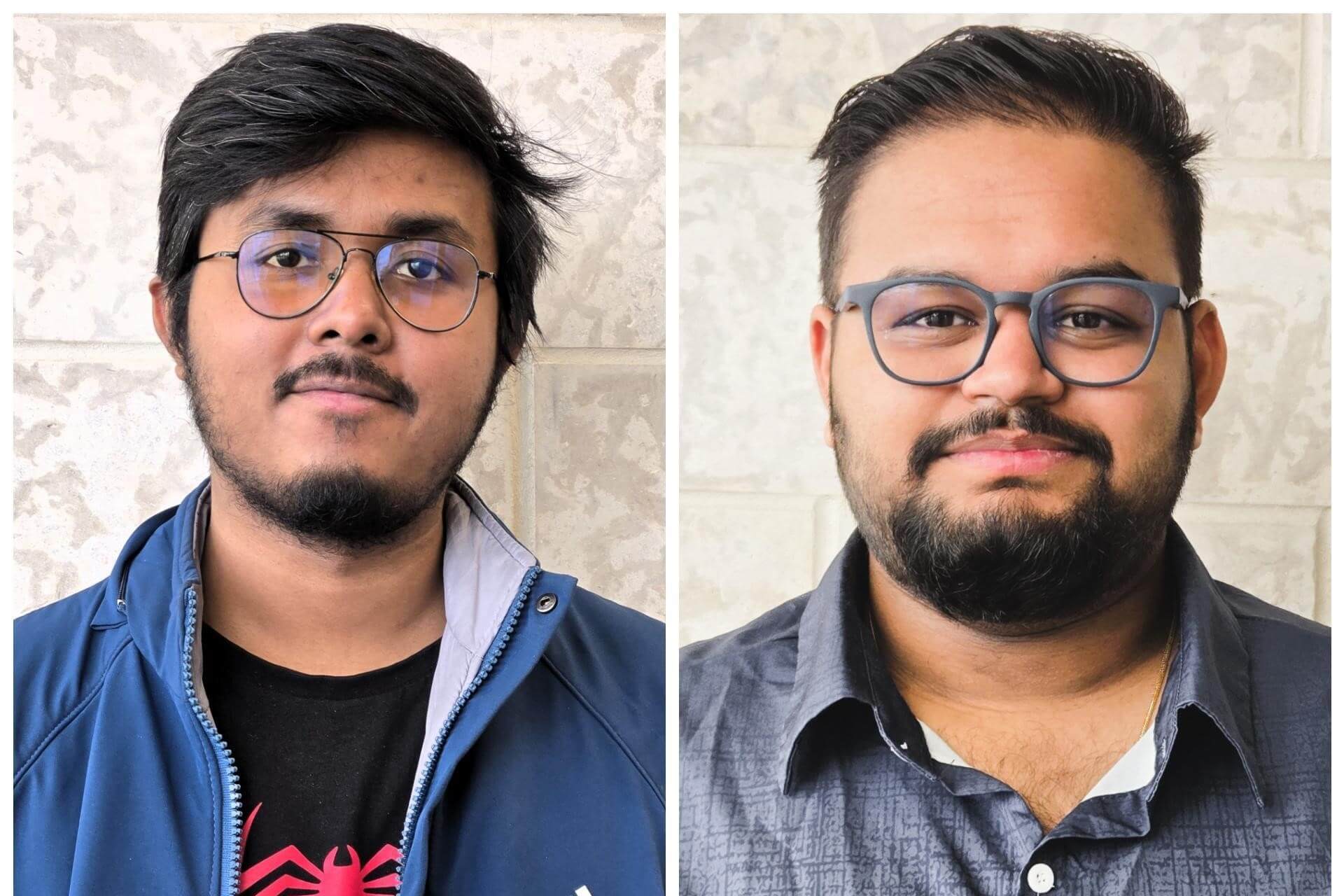 a collage of two males smiling at the camera